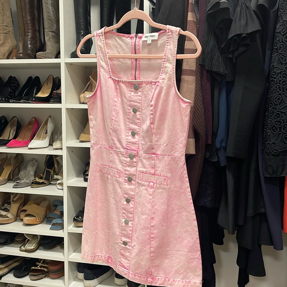 Pink denim mini dress size small
